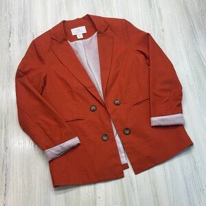 H by Halston Linen Blend Coral Orange Double-Breasted Blazer Sz S